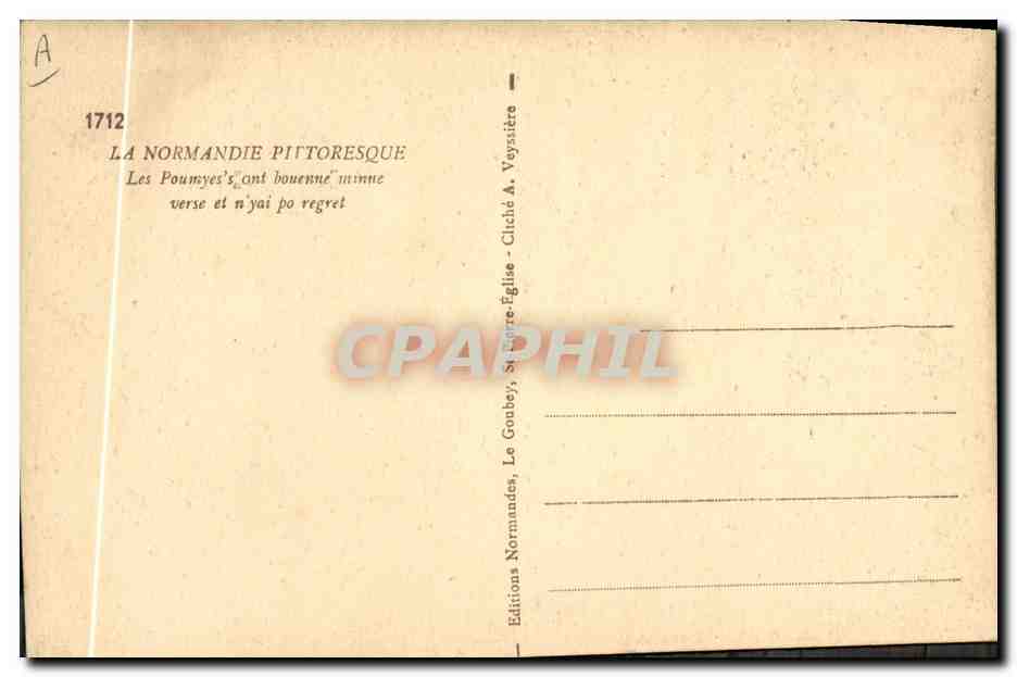CPA Folklore Normandie Paysans Chien — Verso