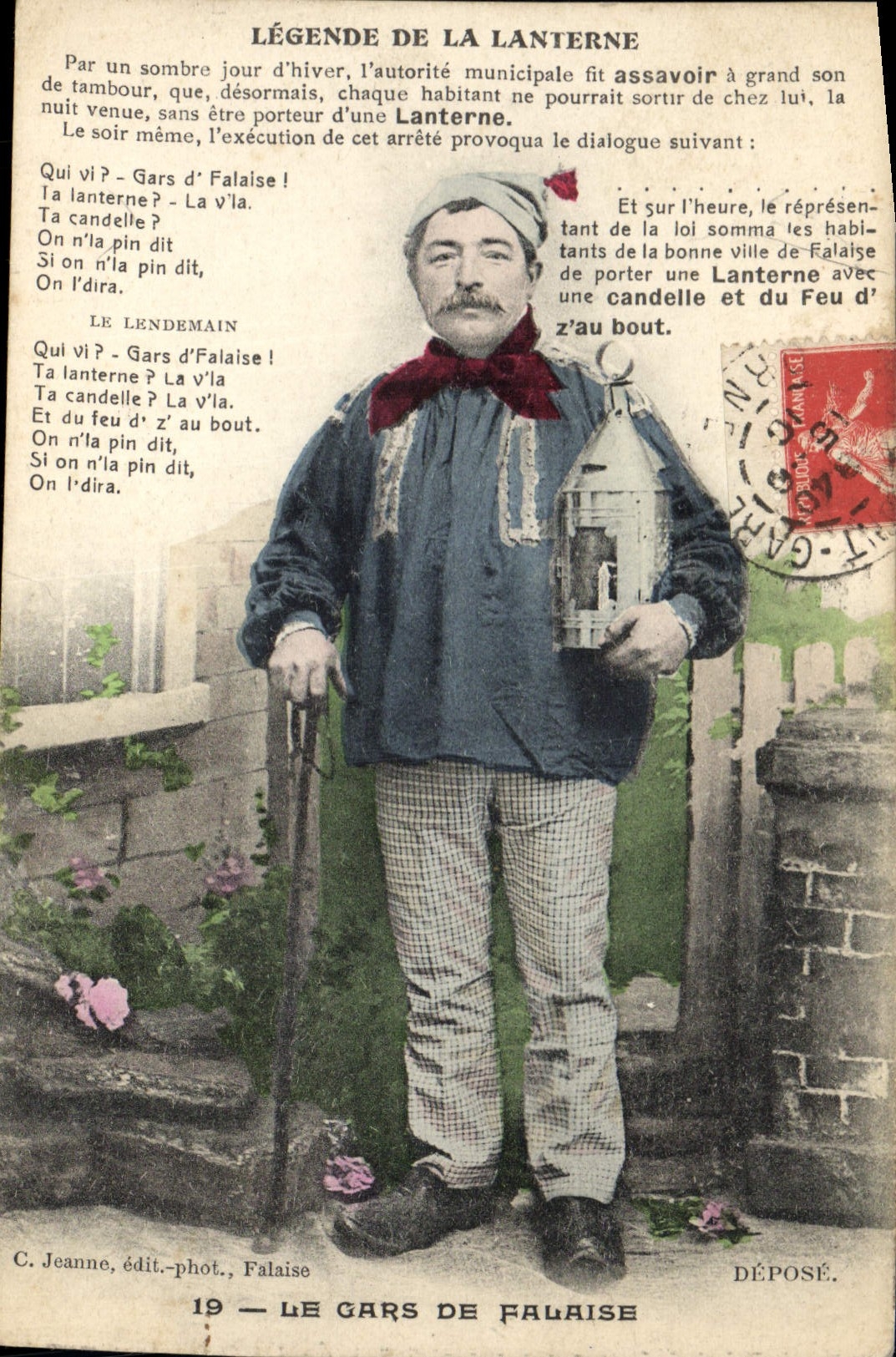 CPA Folklore Normandie Le gars de Falaise Lanterne
