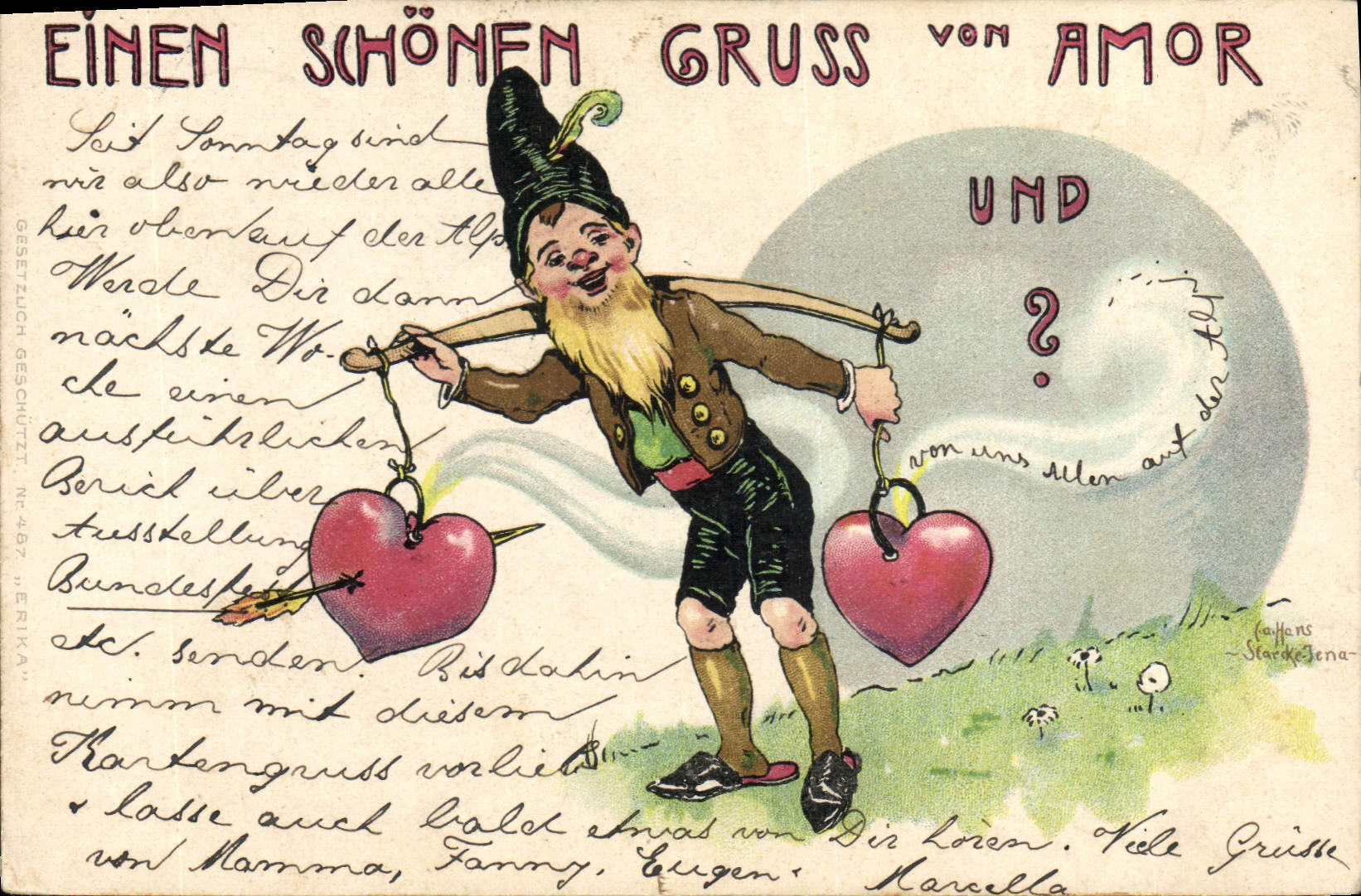 Amor — tarjeta postal humorística con Cupido — editor Caffens, Stadtkarte Jena, n°407