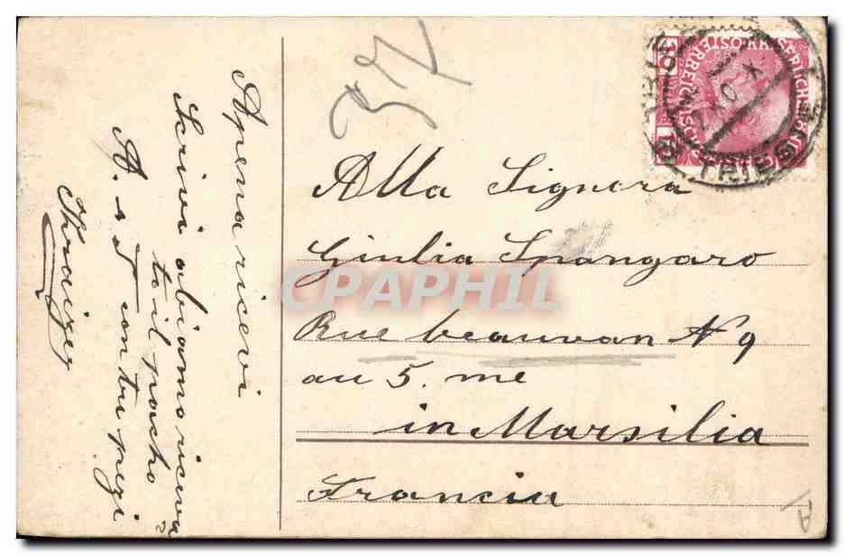 Tarjeta postal antigua Fantasía Duende — Reverso