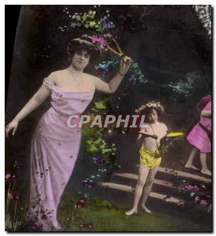 Femme en robe rose et enfant en costume de fée — Oranotypie, Berlin 1904