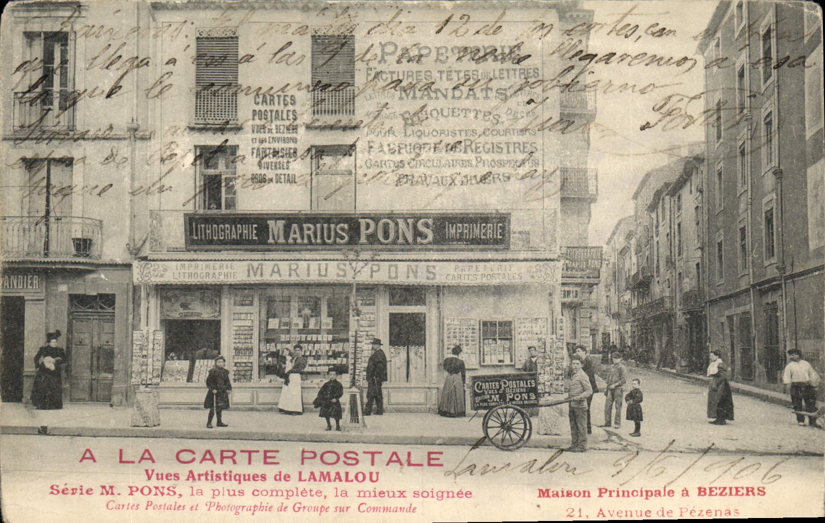 CPA Cartes Postales A la carte Postale Marius Pons Lamalou Beziers Avenue de Pezenas TOP