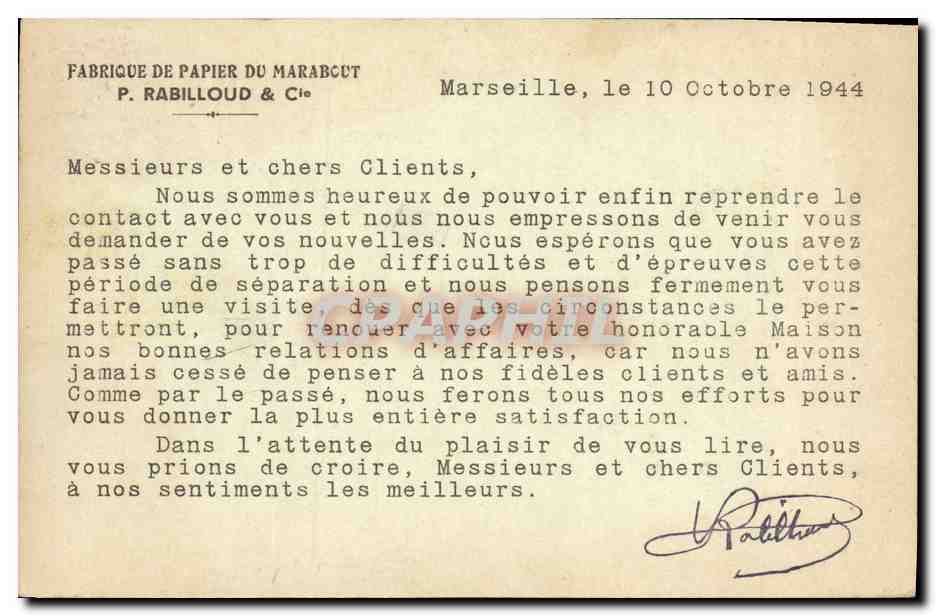 CPA Cartes Postales Rabilloud Rue Florac Marseille — Rückseite