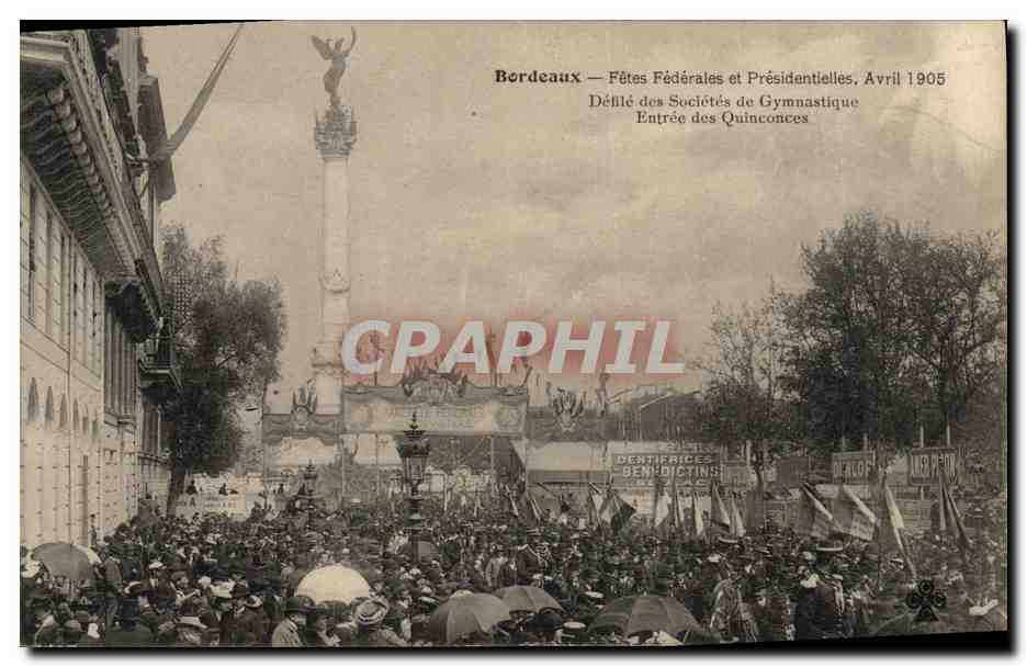 CPA Cartes Postales Bordeaux Fetes federales et presidentielles Avril 1905 Defile Marque Trefle Collas 