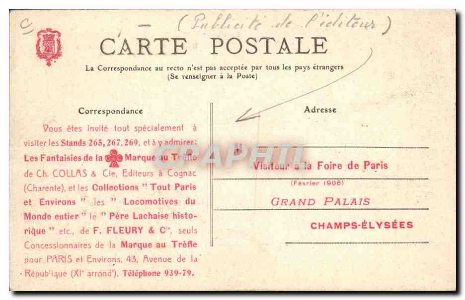 CPA Cartes Postales Bordeaux Fetes federales et presidentielles Avril 1905 Defile Marque Trefle Collas  — Back