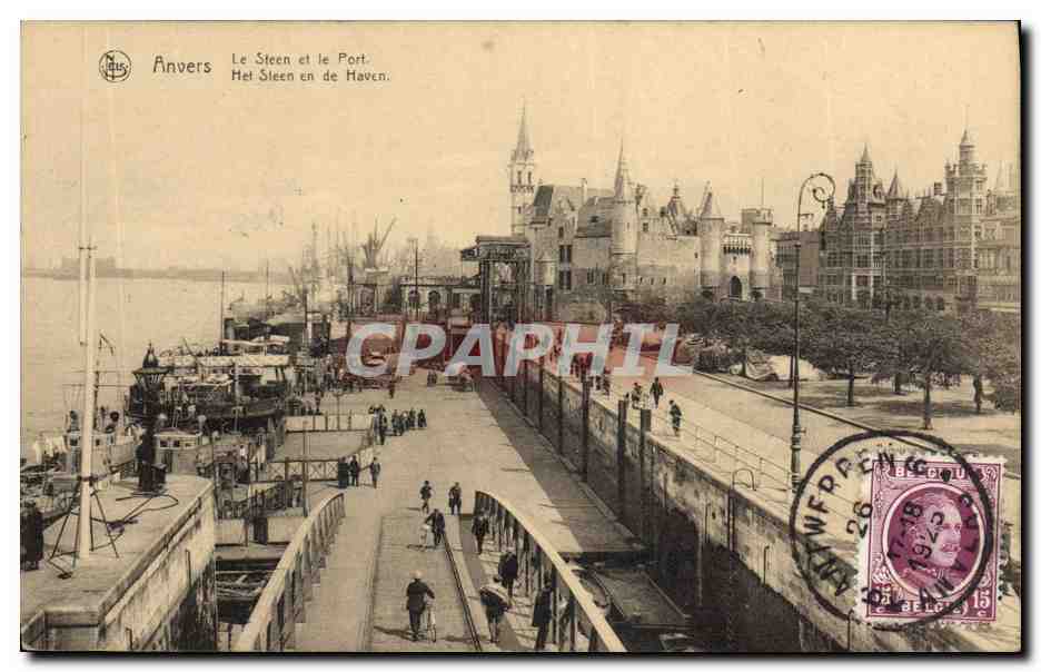 CPA Cartes Postales Anvers Le Steen et le port Bateaux Publicite Robert Vender Rue de la Villette Marcinelle Charleroi