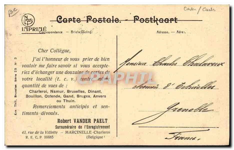 CPA Cartes Postales Anvers Le Steen et le port Bateaux Publicite Robert Vender Rue de la Villette Marcinelle Charleroi — Rückseite