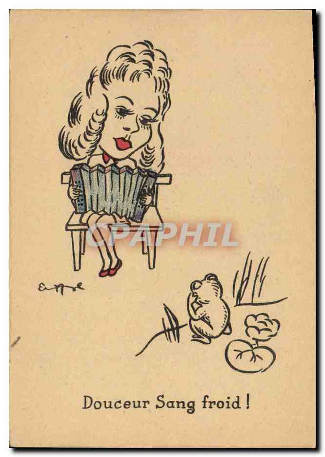 CPA Fantaisie Illustrateur Douceur Sang Froid Crapaud Grenouille Accordeon 