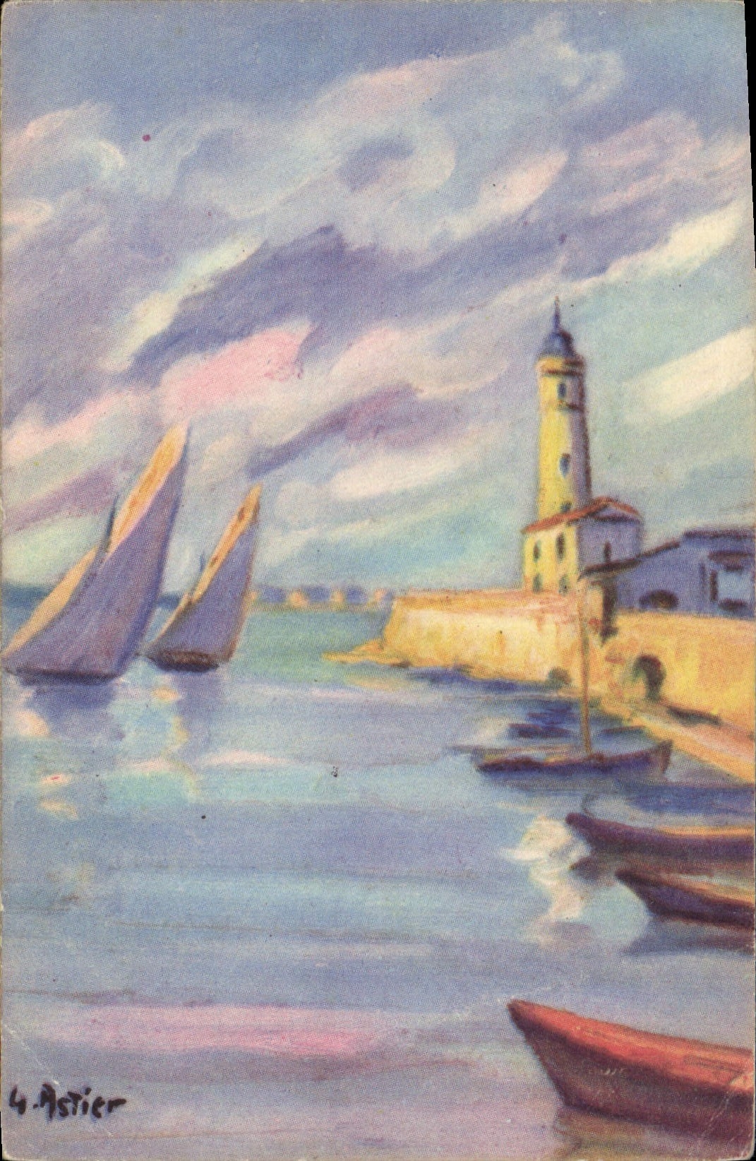 CPA Fantaisie Illustrateur Bateau Phare