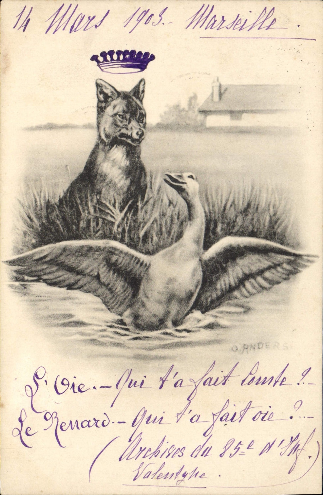 CPA Fantaisie Illustrateur Renard Oie 