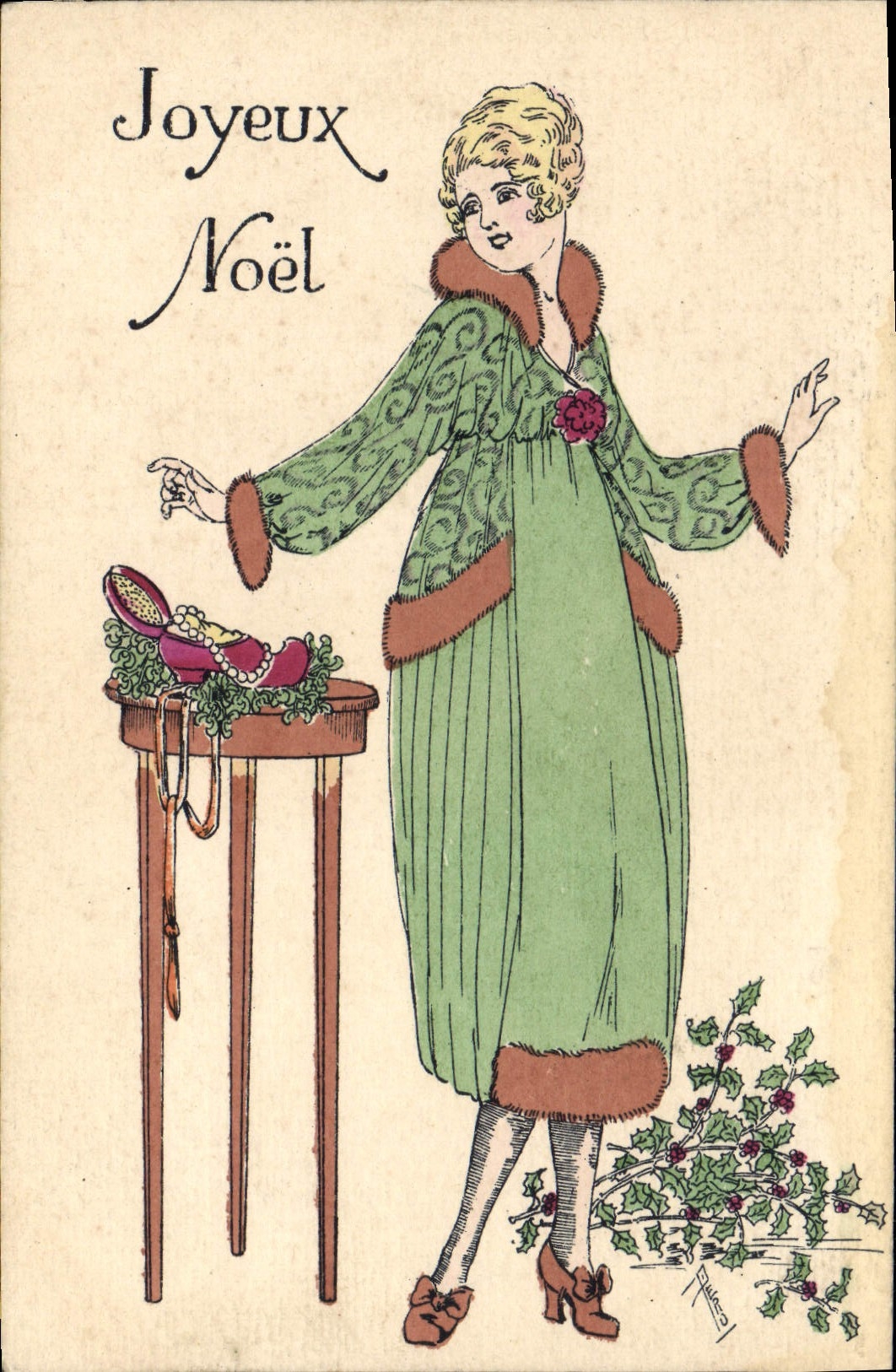 CPA Fantaisie Illustrateur Femme Noel