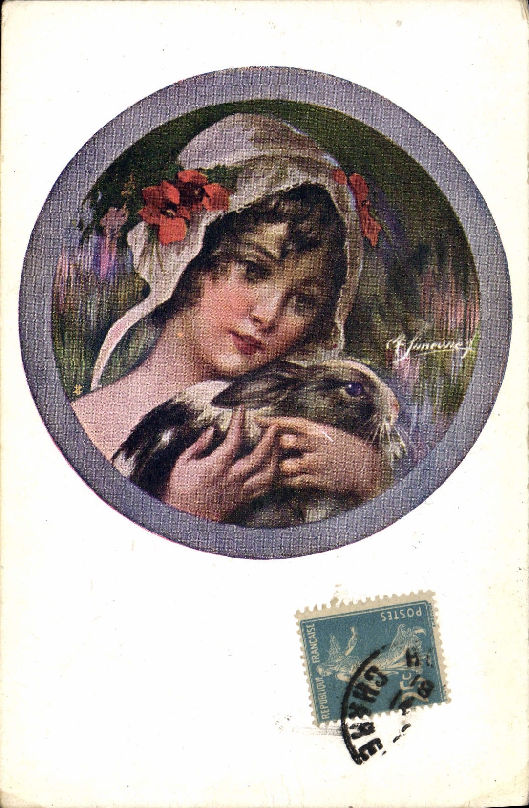CPA Fantaisie Illustrateur Femme lapin 