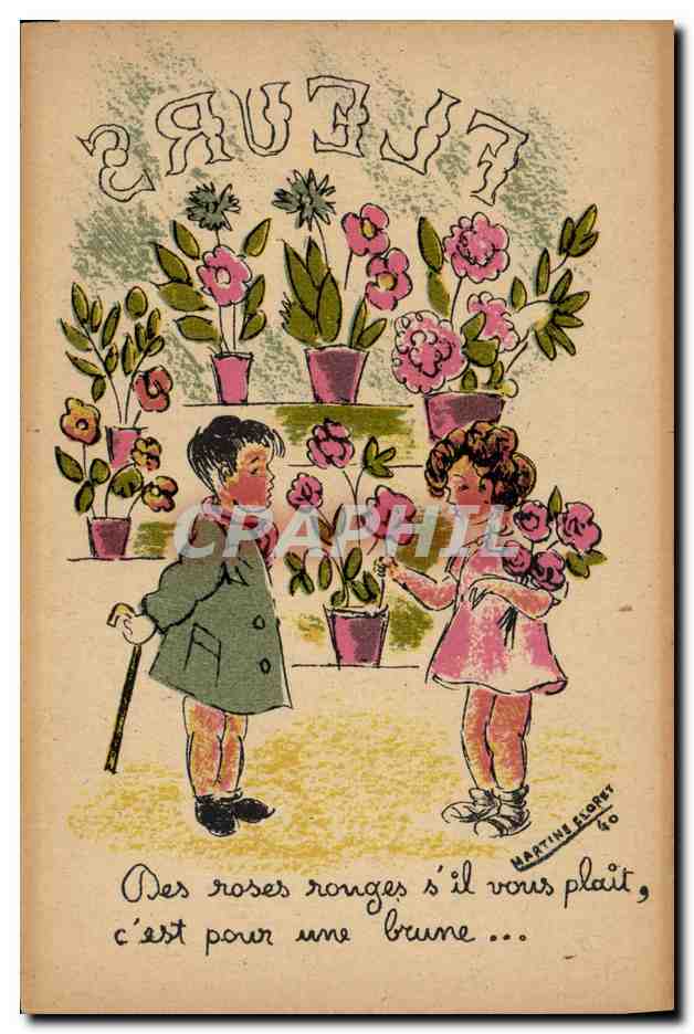 CPA Fantaisie Illustrateur Enfants Fleurs 