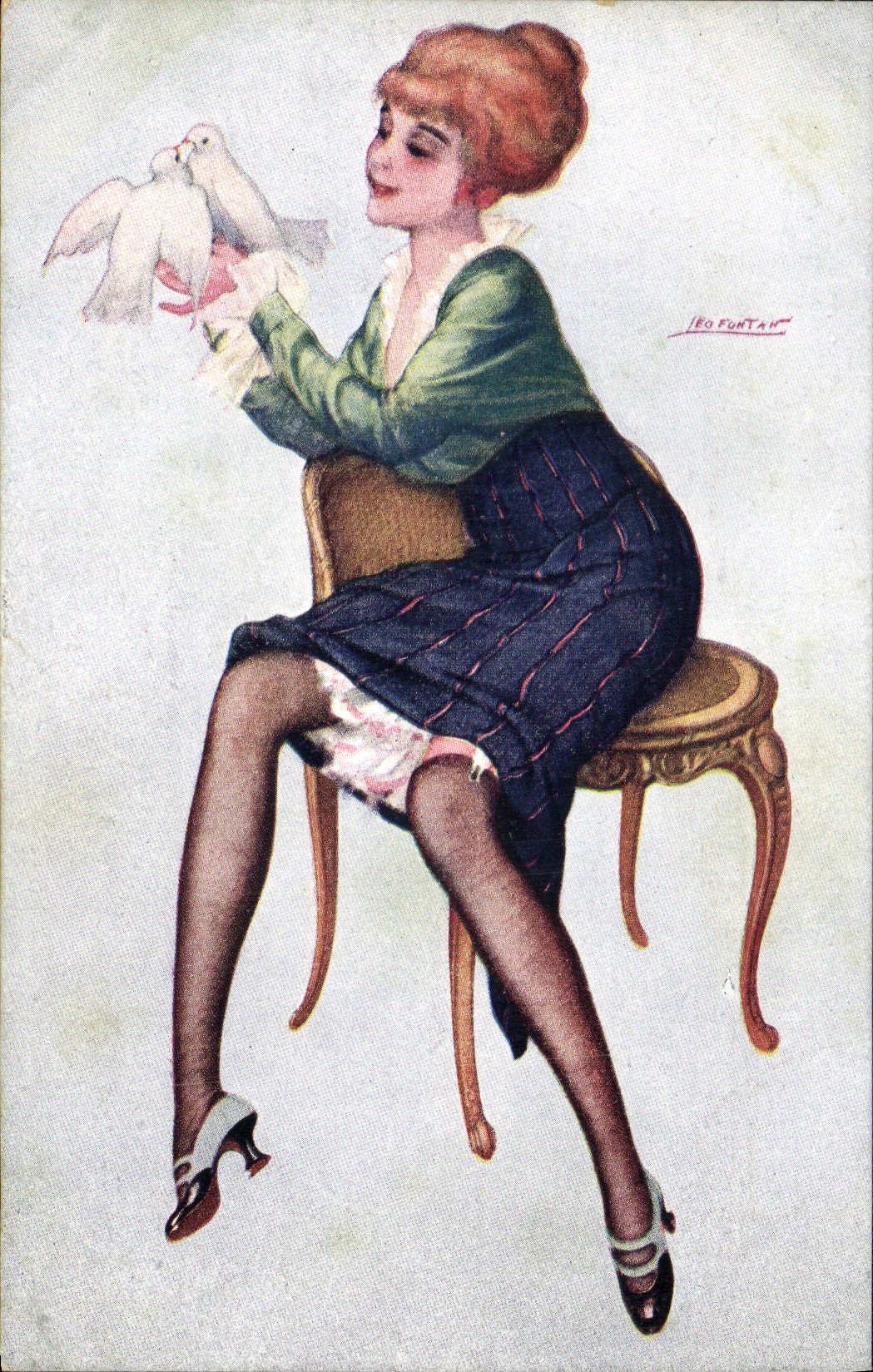 CPA Fantaisie Illustrateur Femme La Premiere lecon d'amour par Leo Fontan