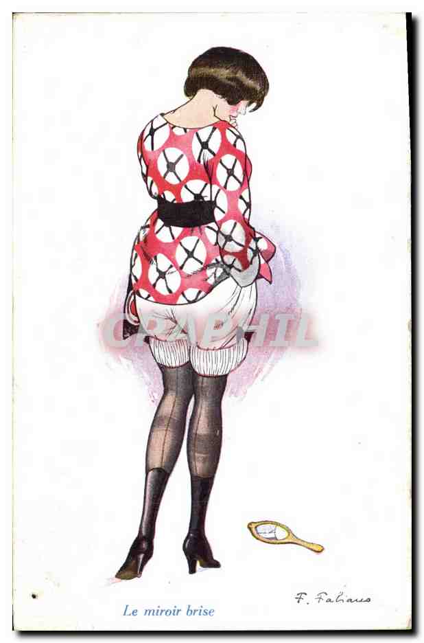 CPA Fantaisie Illustrateur Femme Le miroir brise Supestitions Fabiano 