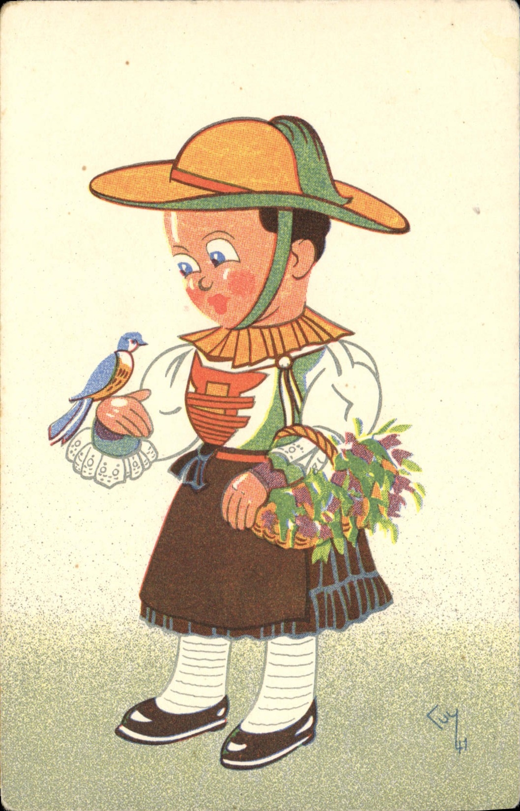 CPA Fantaisie Illustrateur Enfant Oiseau