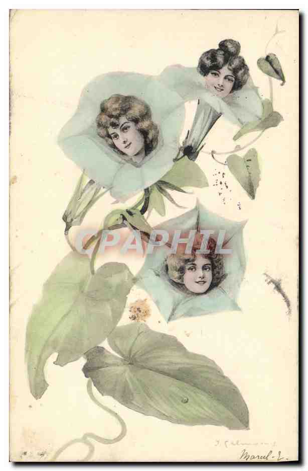 CPA Fantaisie Illustrateur Femmes Fleurs 