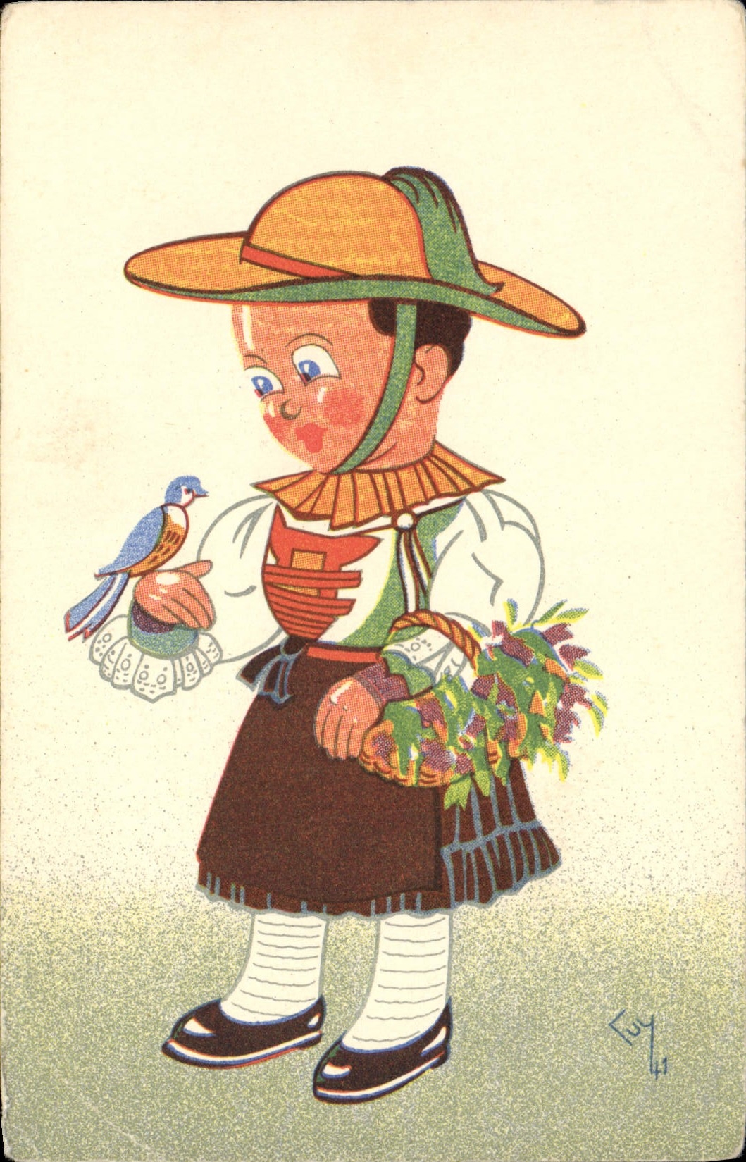CPA Fantaisie Illustrateur Enfant oiseau
