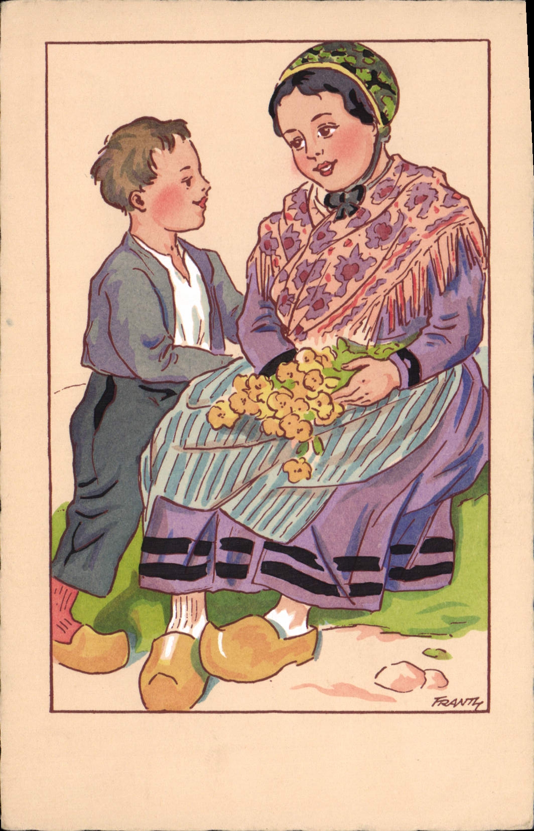 CPA Fantaisie Illustrateur Femme Enfant Folklore