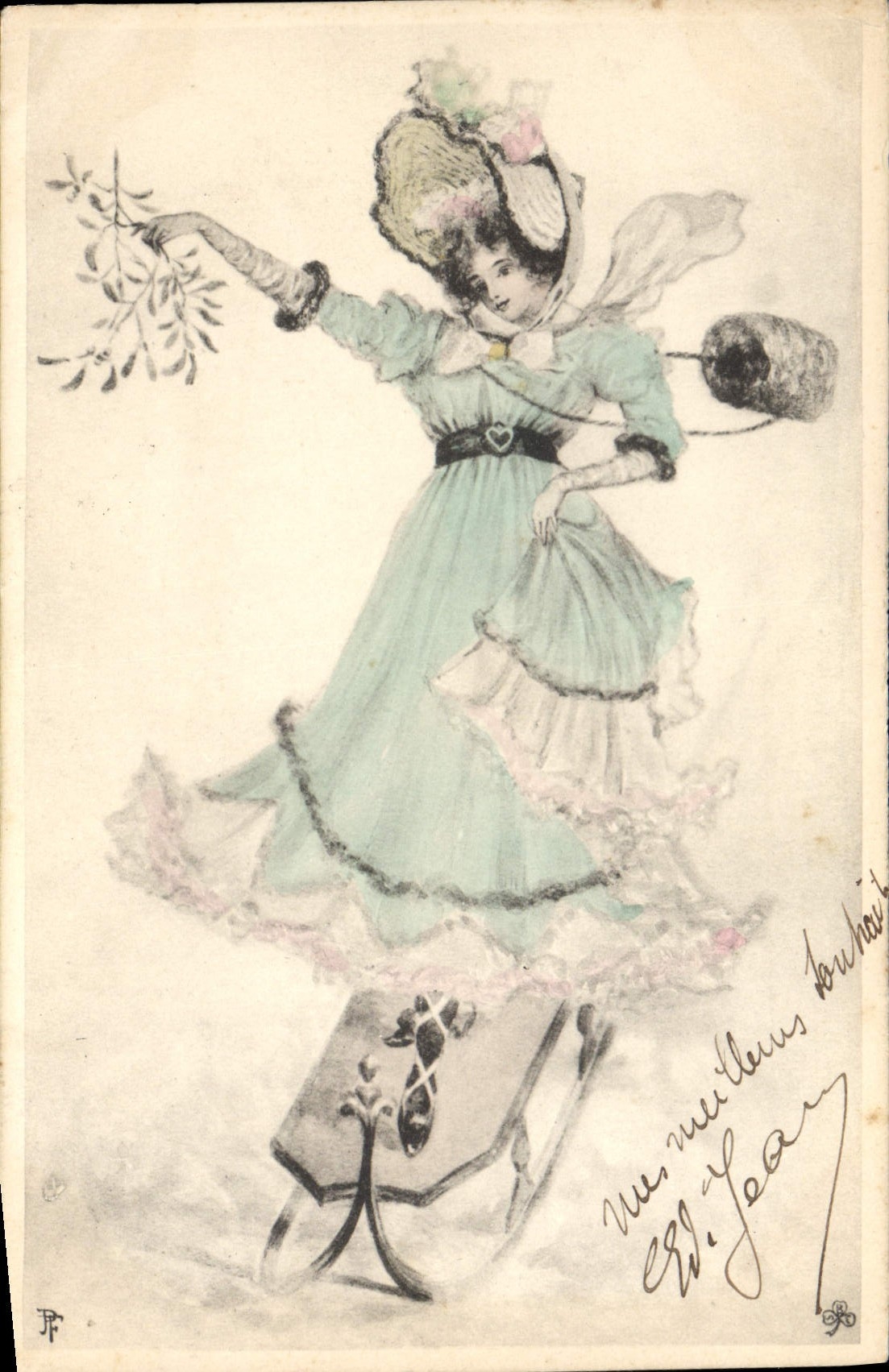 CPA Fantaisie Illustrateur Femme luge