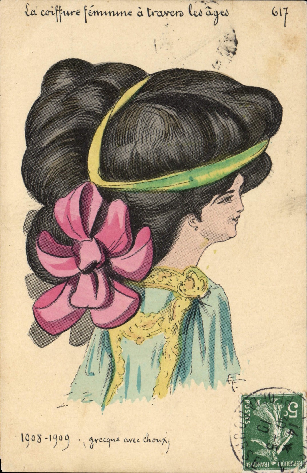 CPA Fantaisie Illustrateur Femme la coiffure a travers les ages 1908 1909 grecque avec choux Coiffeur 