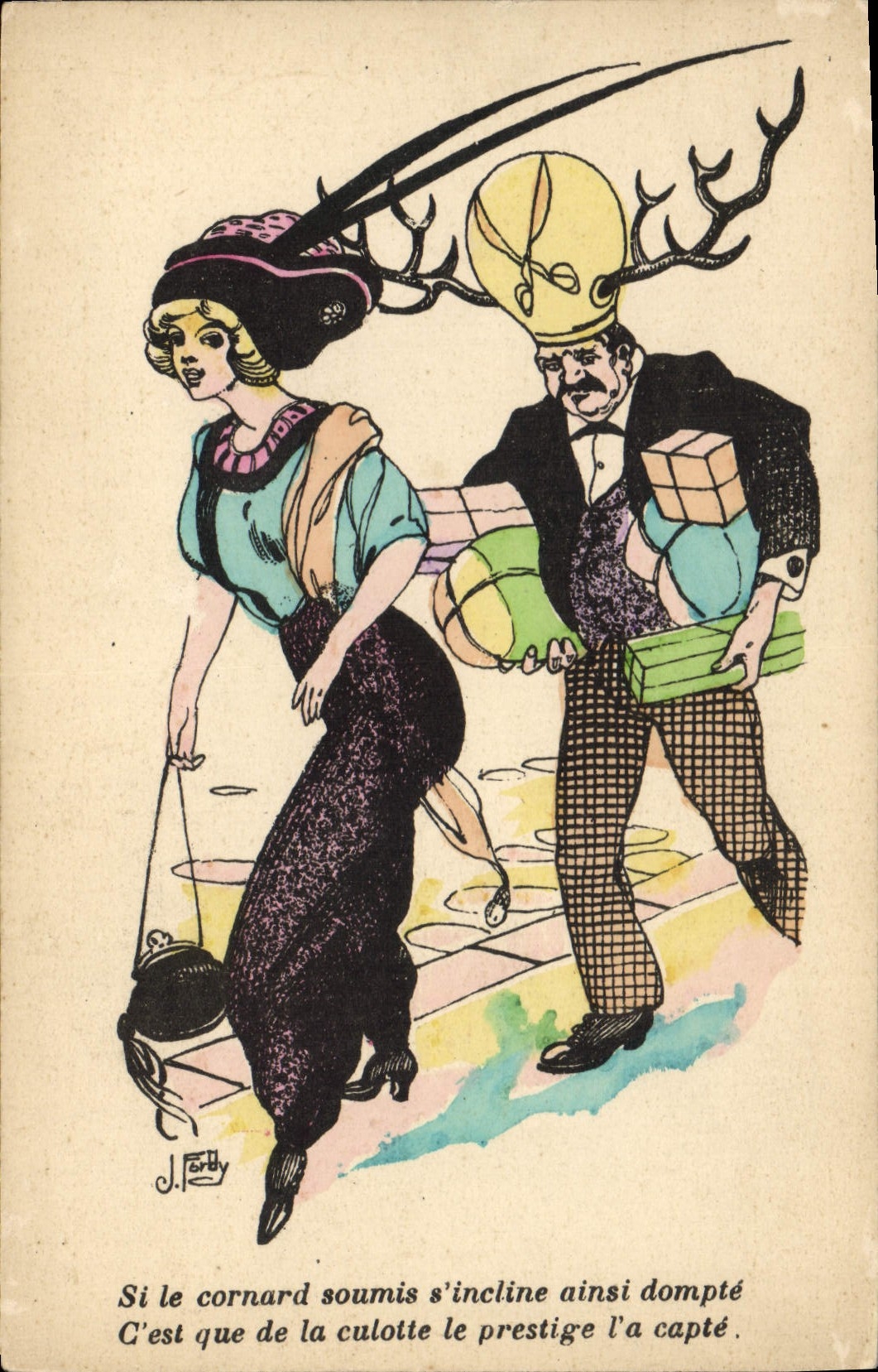 CPA Fantaisie Illustrateur Femme Cornard