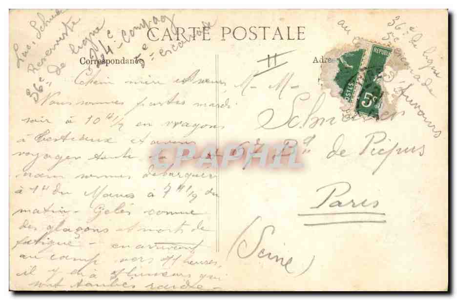 CPA Militaria La vie au camp Montage d'une tente — Rückseite