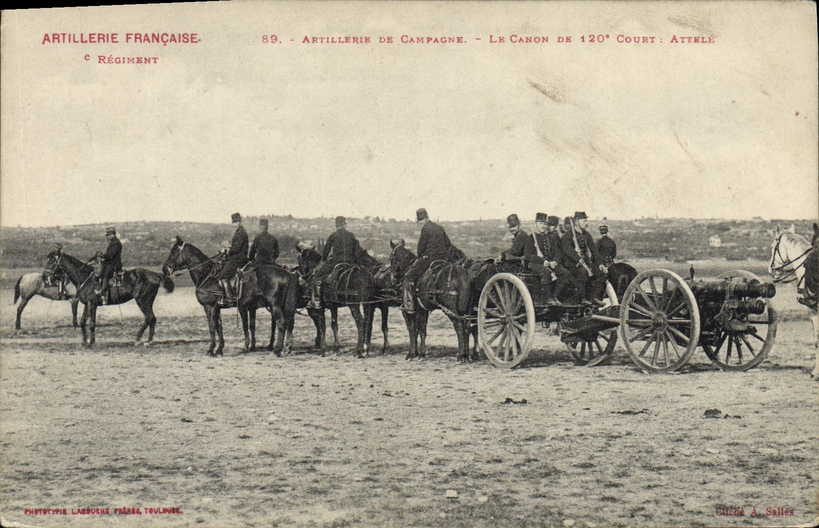 Artillerie française — C Régiment — Canon de 120 mm court attelé — Phototypie Lassouche Frères, Toulouse