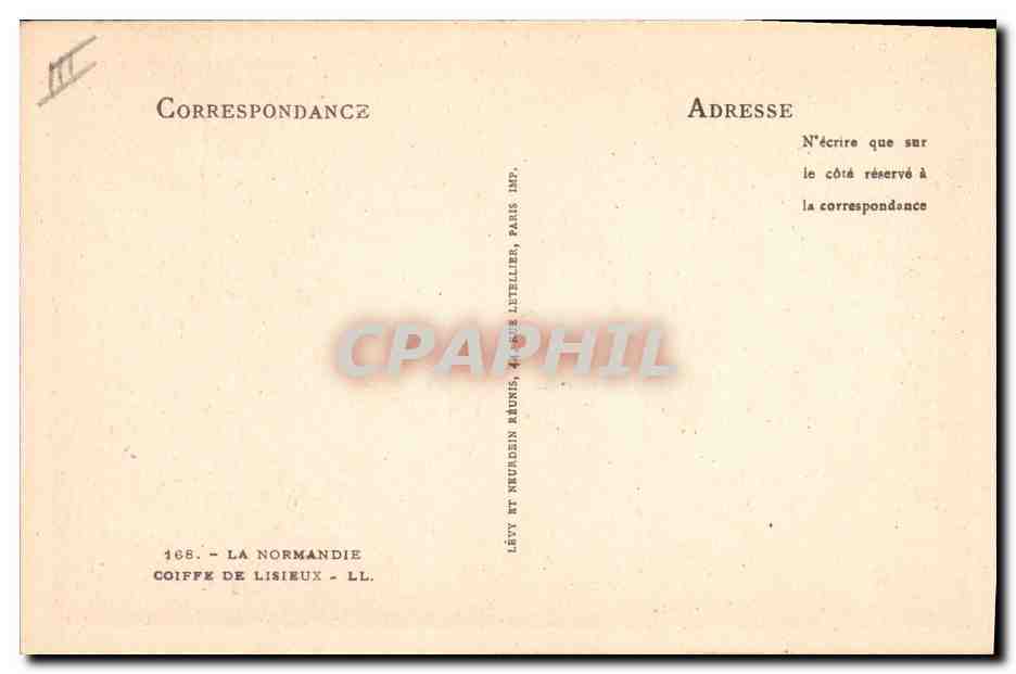 CPA Folklore Normandie Coiffe de Lisieux — Verso