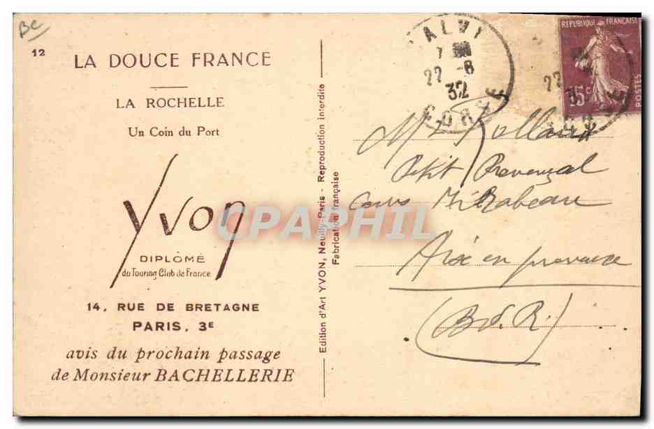 CPA Publicite Cartes Postales Yvon Rue de Bretagne Paris La Rochelle Un coin du port TOP — Rückseite