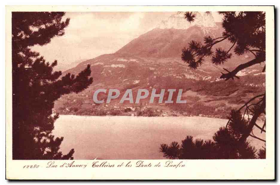 CPA Cartes Postales Lac d'Annecy Talloires et les dents de Lanfon Publicite Annecy Collection Jacky Zerbola Chemin des 