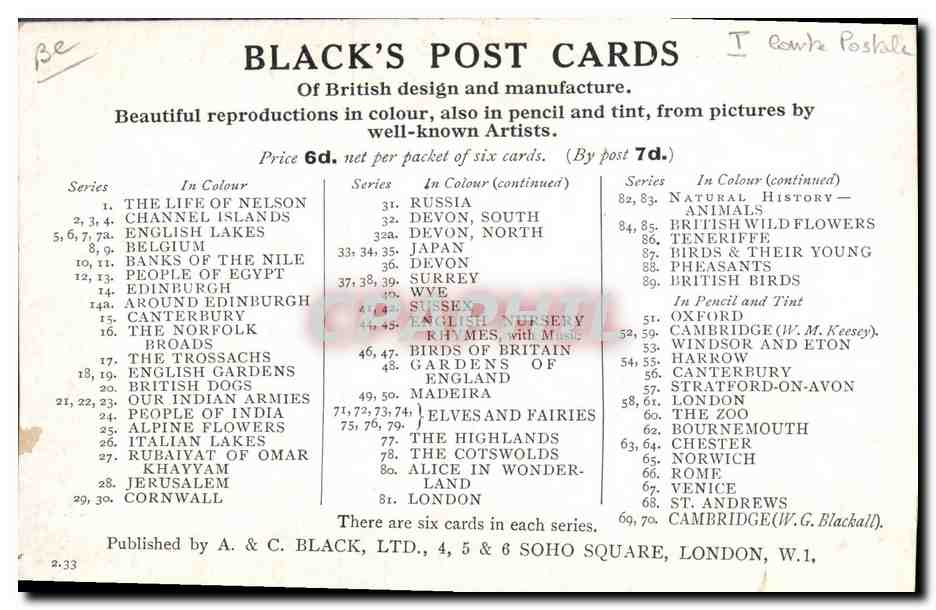 CPA Cartes Postales Jackaranda Tree Black's Post CArds  — Rückseite