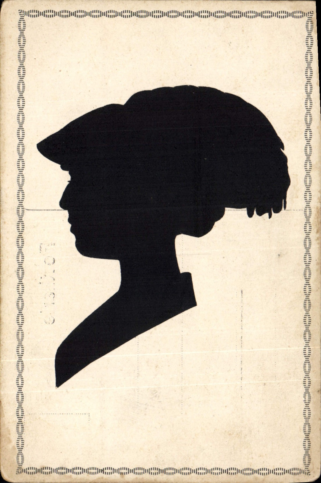 Silueta de una mujer — retrato en negro — número de serie no visible
