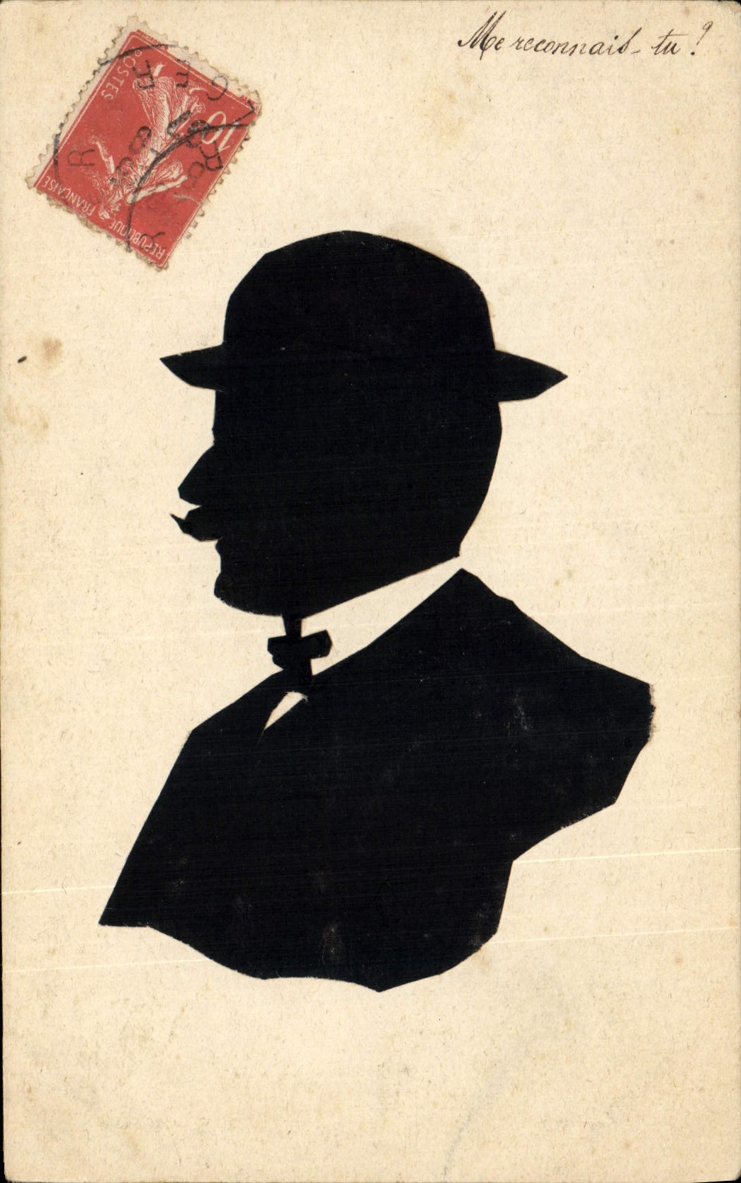 Silueta de hombre con sombrero — pregunta manuscrita — República Francesa