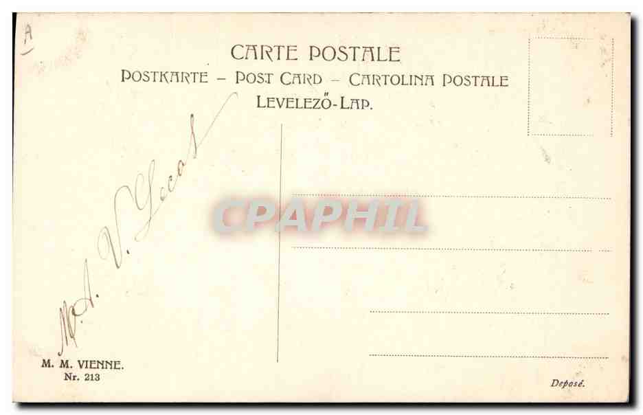 Femme et enfant jouant avec un lapin — 1908 — M.M. Vienne, Nr. 213 — Reverso
