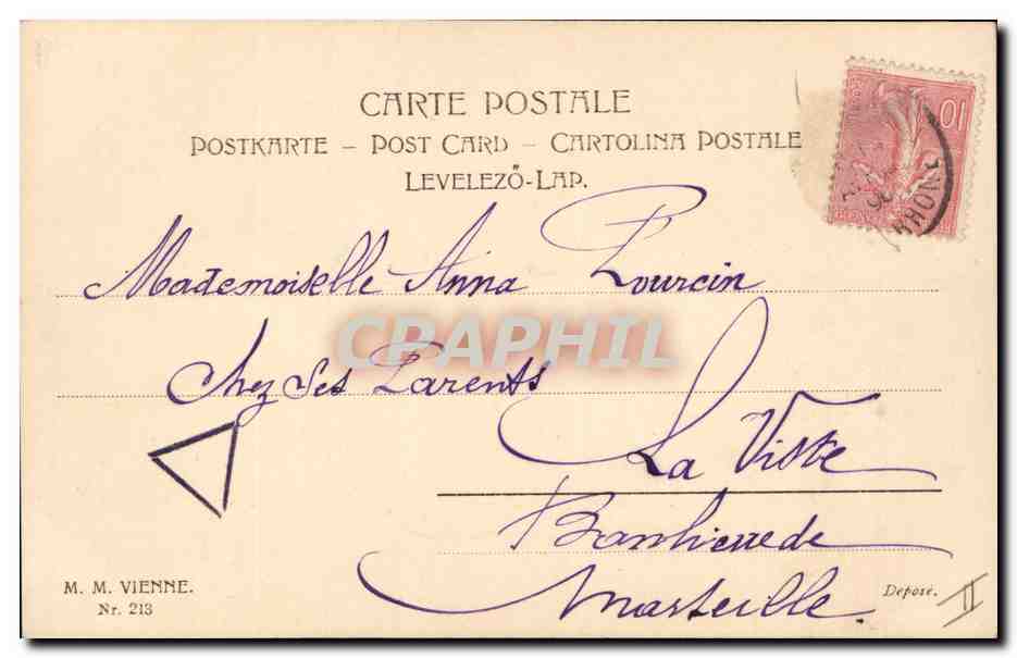 Femme et deux enfants — Pâques — éditeur M.M. Vienne, n° 213 — Verso