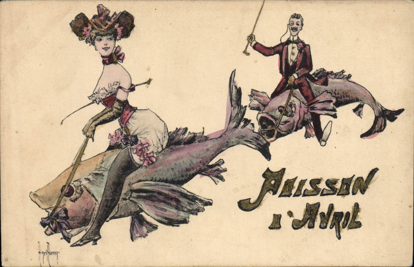 CPA Fantaisie Illustrateur Femme Poisson 1er Avril 