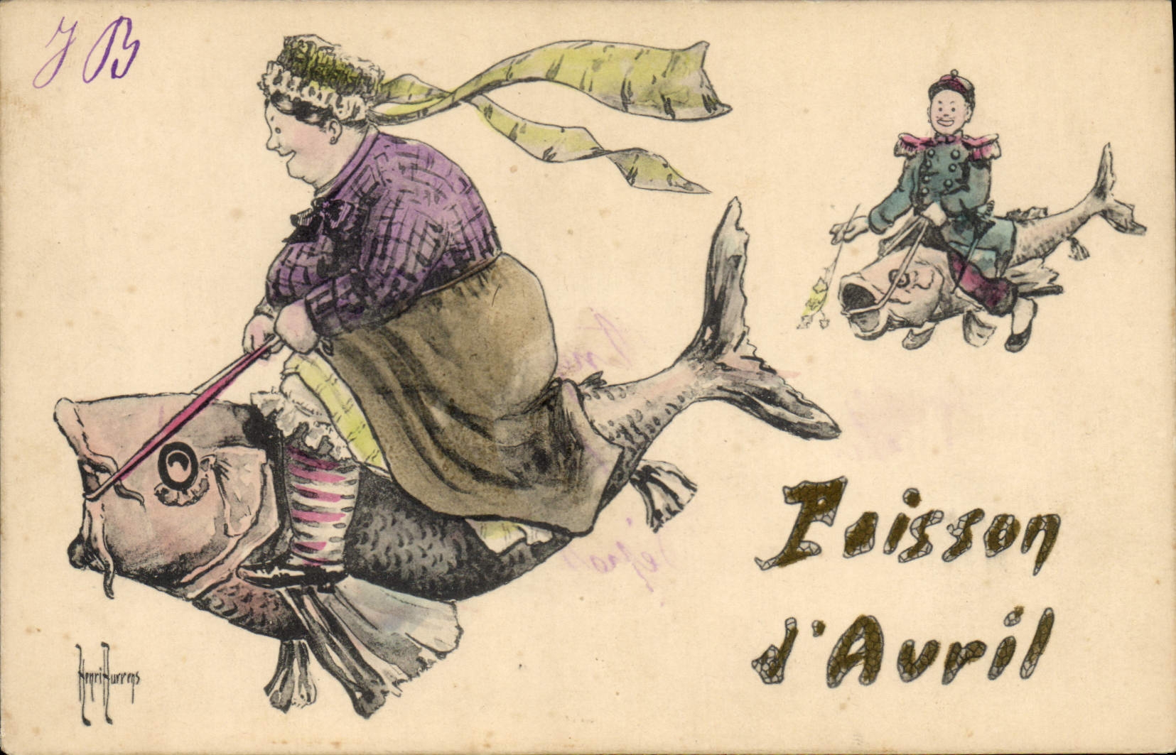 CPA Fantaisie Illustrateur Femme Poisson d'Avril