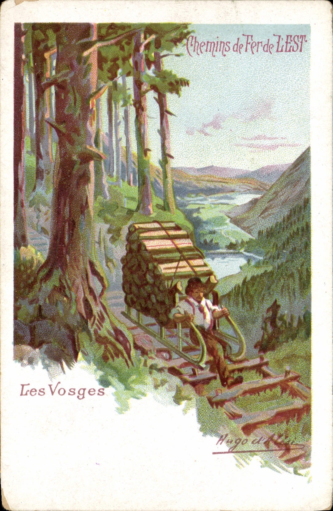 CPA Fantaisie Illustrateur Chemins de fer de l'Est Les Vosges Schlitteur