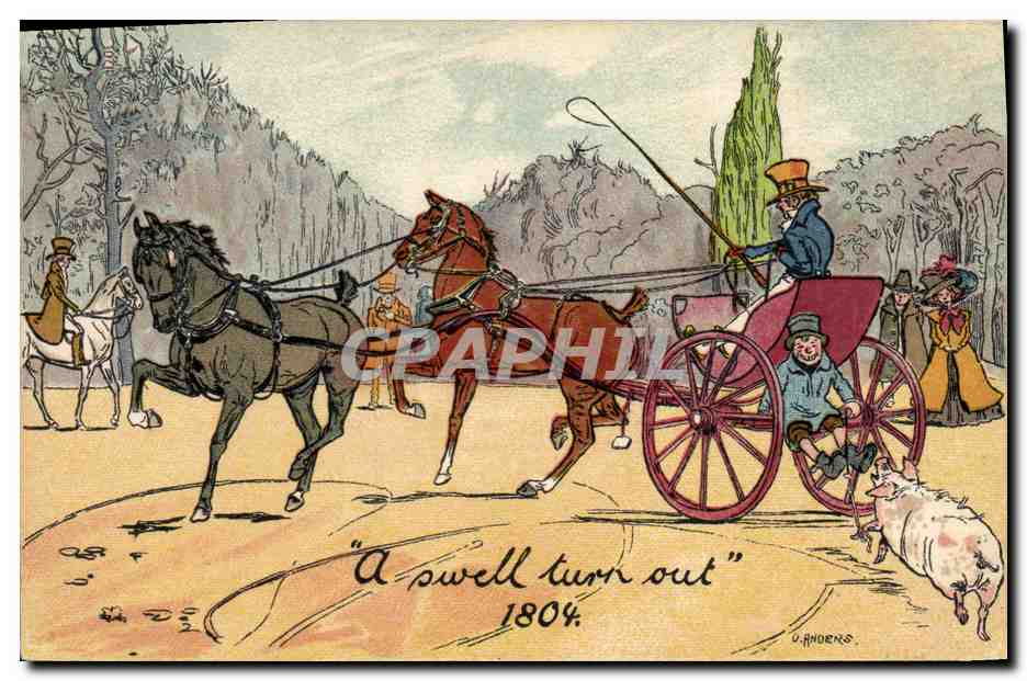 CPA Fantaisie Illustrateur A swell turn out 1804 Chevaux Cochon Porc