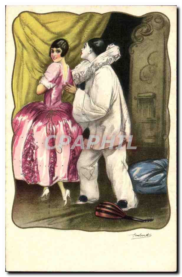 CPA Fantaisie Illustrateur Femme Pierrot 