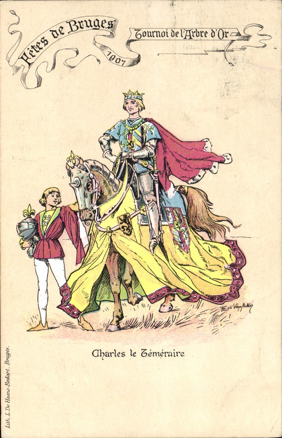 CPA Fantaisie Illustrateur Charles le Temeraire Fetes de Bruges Tournoi de l'arbre d'or 1907