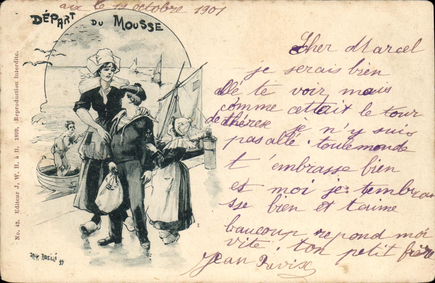 CPA Fantaisie Illustrateur Femme Jack Abeille Depart du Mouse Marin 