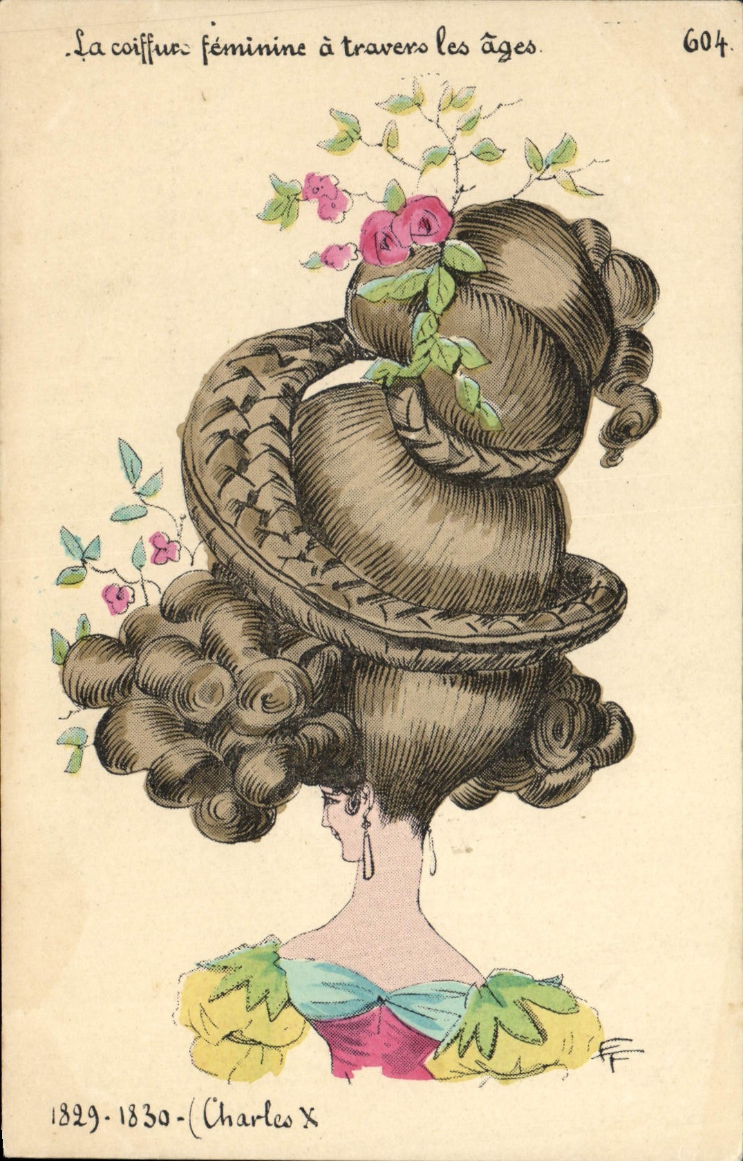 CPA Fantaisie Illustrateur La coiffure feminine a travers les ages Charles X Coiffeur