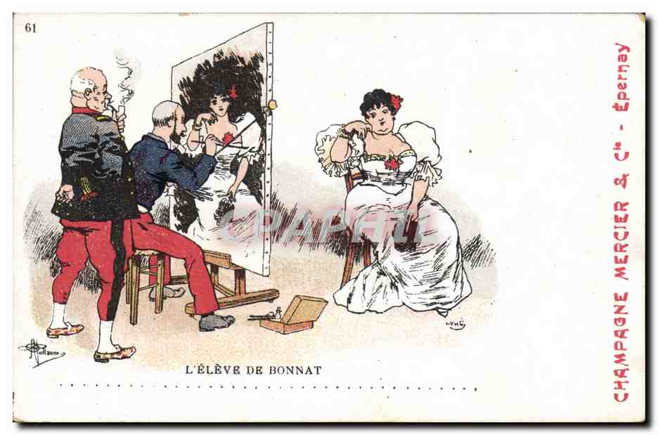 CPA Fantaisie Illustrateur Albert Guillaume L'eleve de Bonnat Militaria