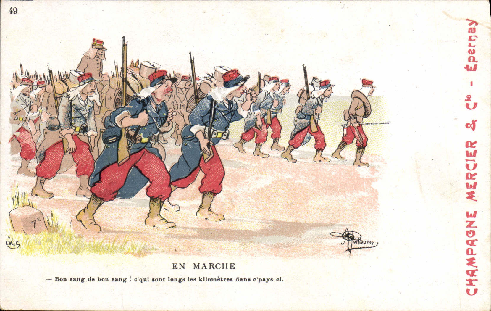 CPA Fantaisie Illustrateur Albert Guillaume En marche Militaria
