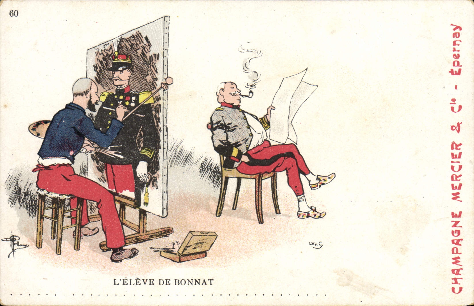 CPA Fantaisie Illustrateur Albert Guillaume L'eleve de Bonnat Militaria