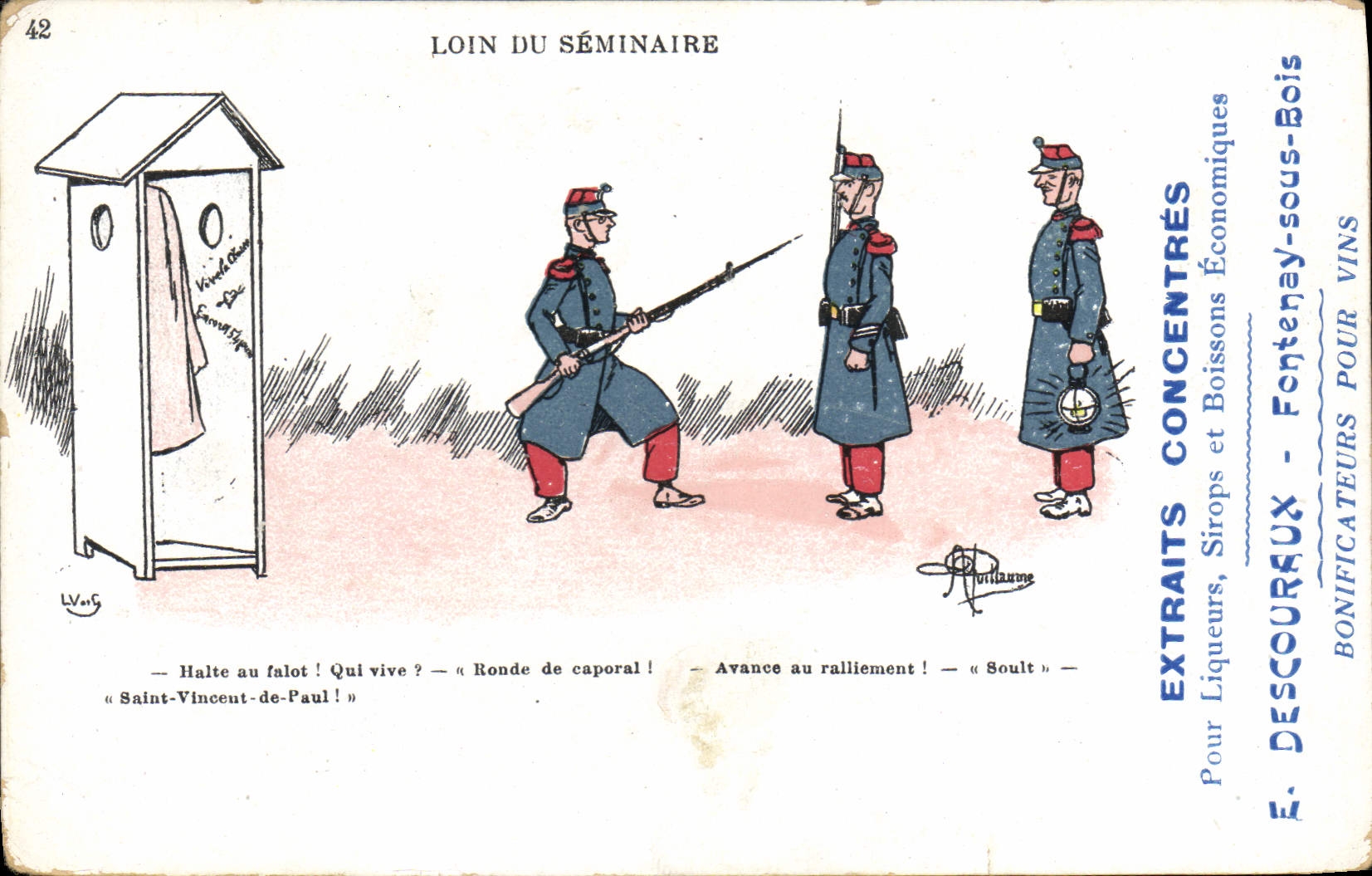CPA Fantaisie Illustrateur Albert Guillaume Militaria Loin du seminaire