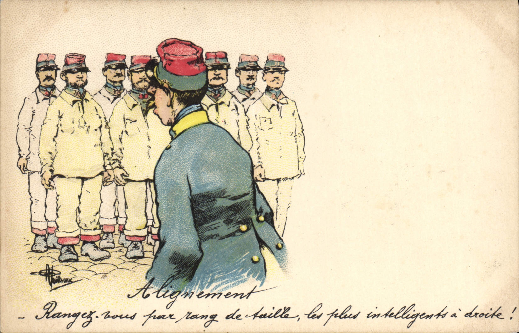 CPA Fantaisie Illustrateur Albert Guillaume Militaria Alignement