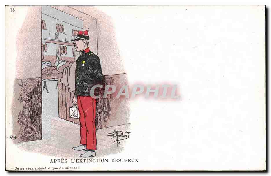 CPA Fantaisie Illustrateur Albert Guillaume Militaria Apres l'extinction des feux